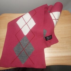 Pink & Gray Argyle Scarf | 100% Acrylic Knit Diamond Pattern EUC